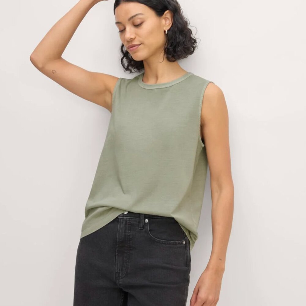 Everlane The Boyfriend Tank in Essential Cotton - Seagrass Extra Large